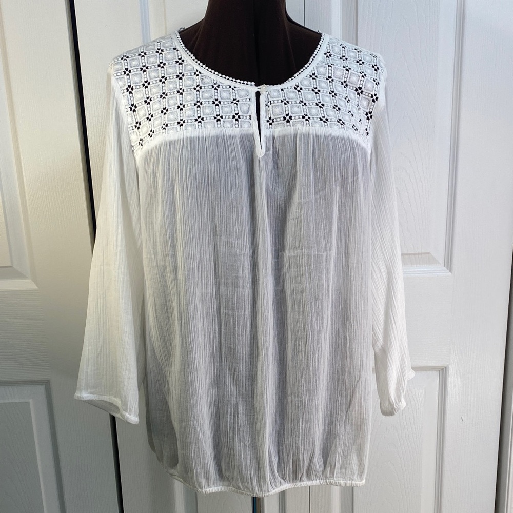 2 for $25 - Old Navy White Lace Yoke Blouse, Semi Sheer, XL